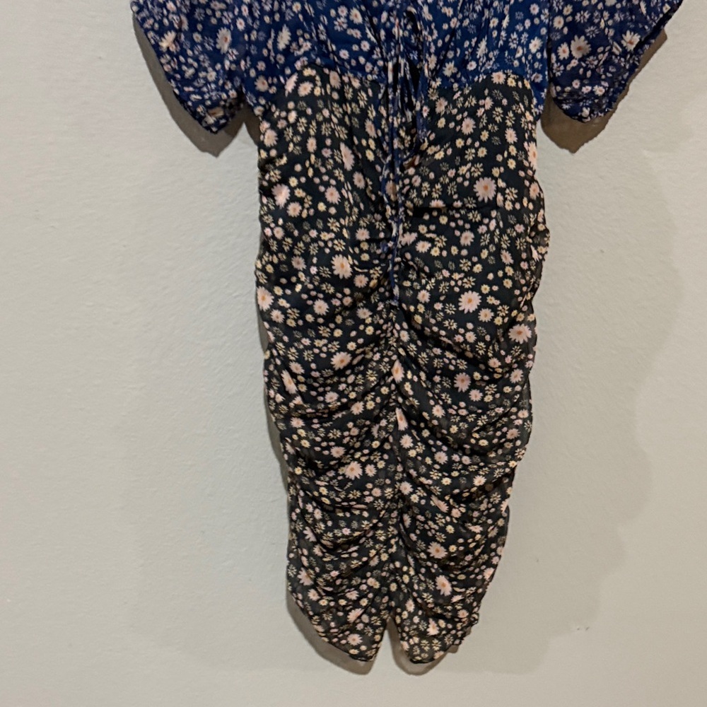 Free People revolve tessa babydoll 2 tone Navy Floral Dress with Tie Back ruched - Picture 5 of 11